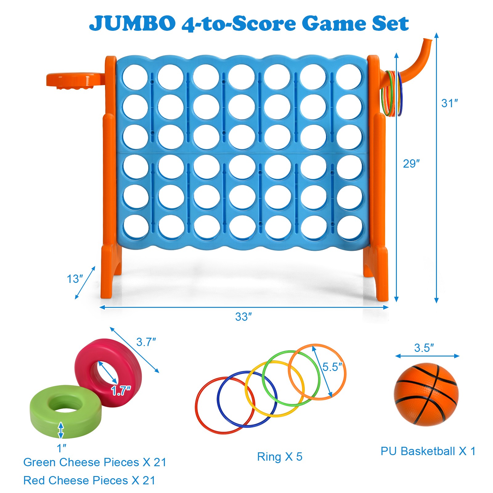 Costway 2.5Ft 4-to-Score Giant Game Set Basketball Hoop Ring Game Indoor Outdoor