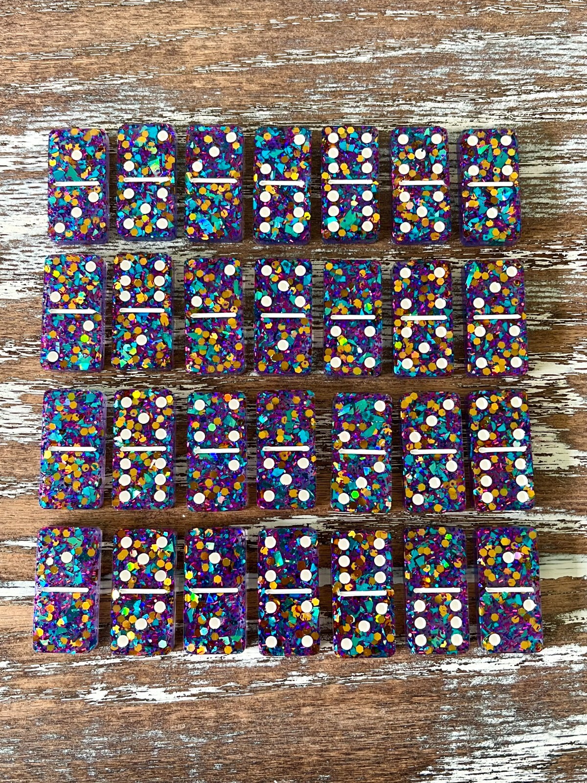 Dazzling Sparkle Glitter Resin Dominoes Game with Velvet Bag 28 pieces Glitter