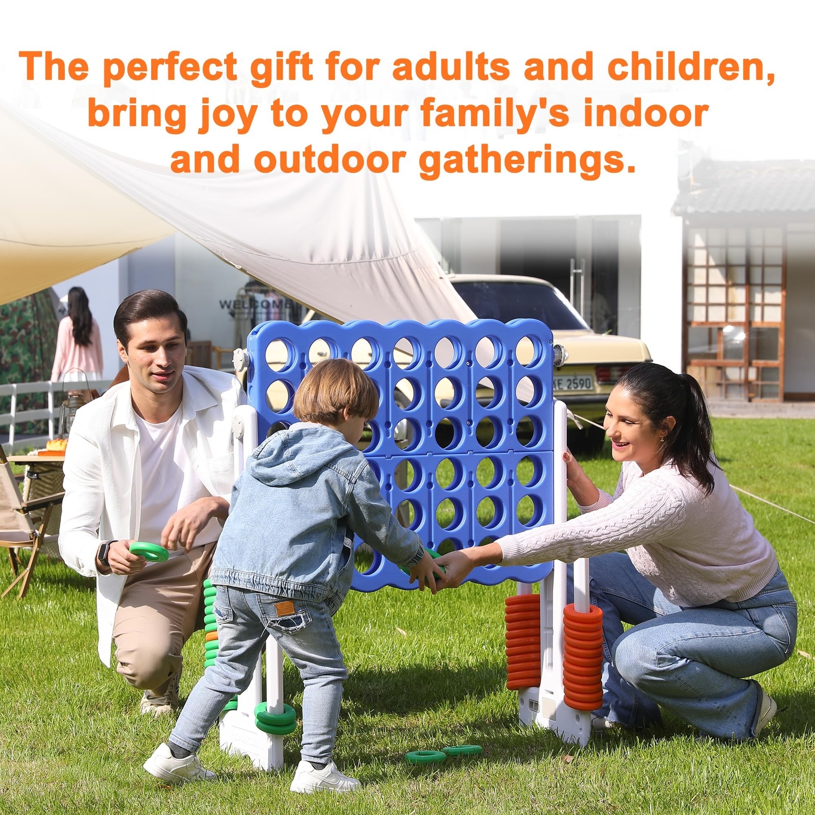 Giant 4 Connect in a Row Game, Height Adjustable Jumbo Yard Games for Kids an…