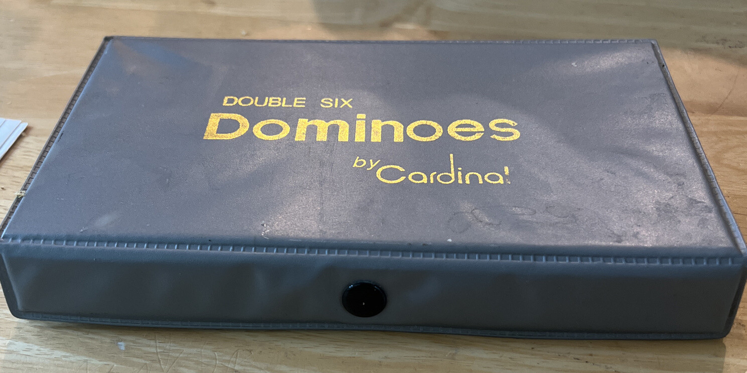 Vintage Dominoes by Cardinal 28 Dominoes Pieces Double Six in Gray Case Complete