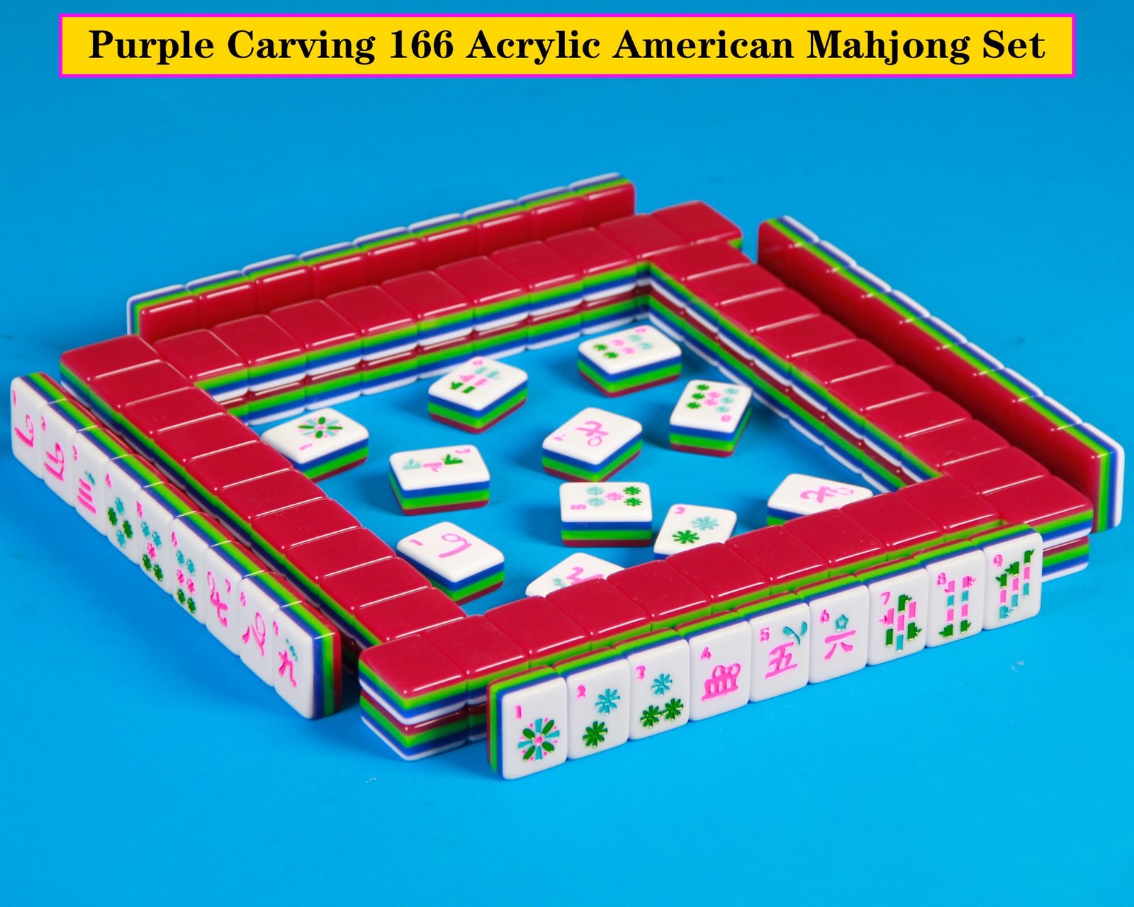 QLKLIKEBF 4-Layer Mahjong Tile Set 1.2-inch Rose Red 166 American Mahjong Til…