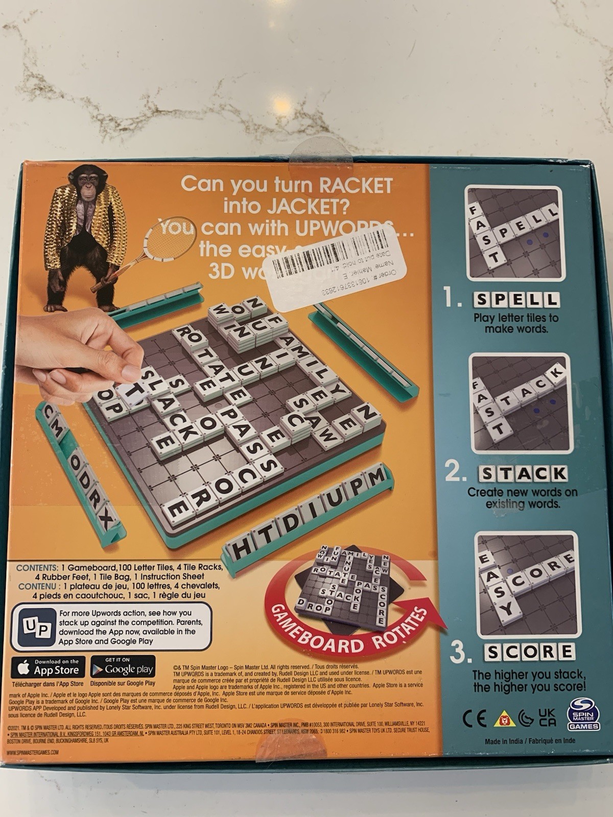 UpWords Board Game – The Game Of Quick Stacking And Word Hacking Unused Open Box