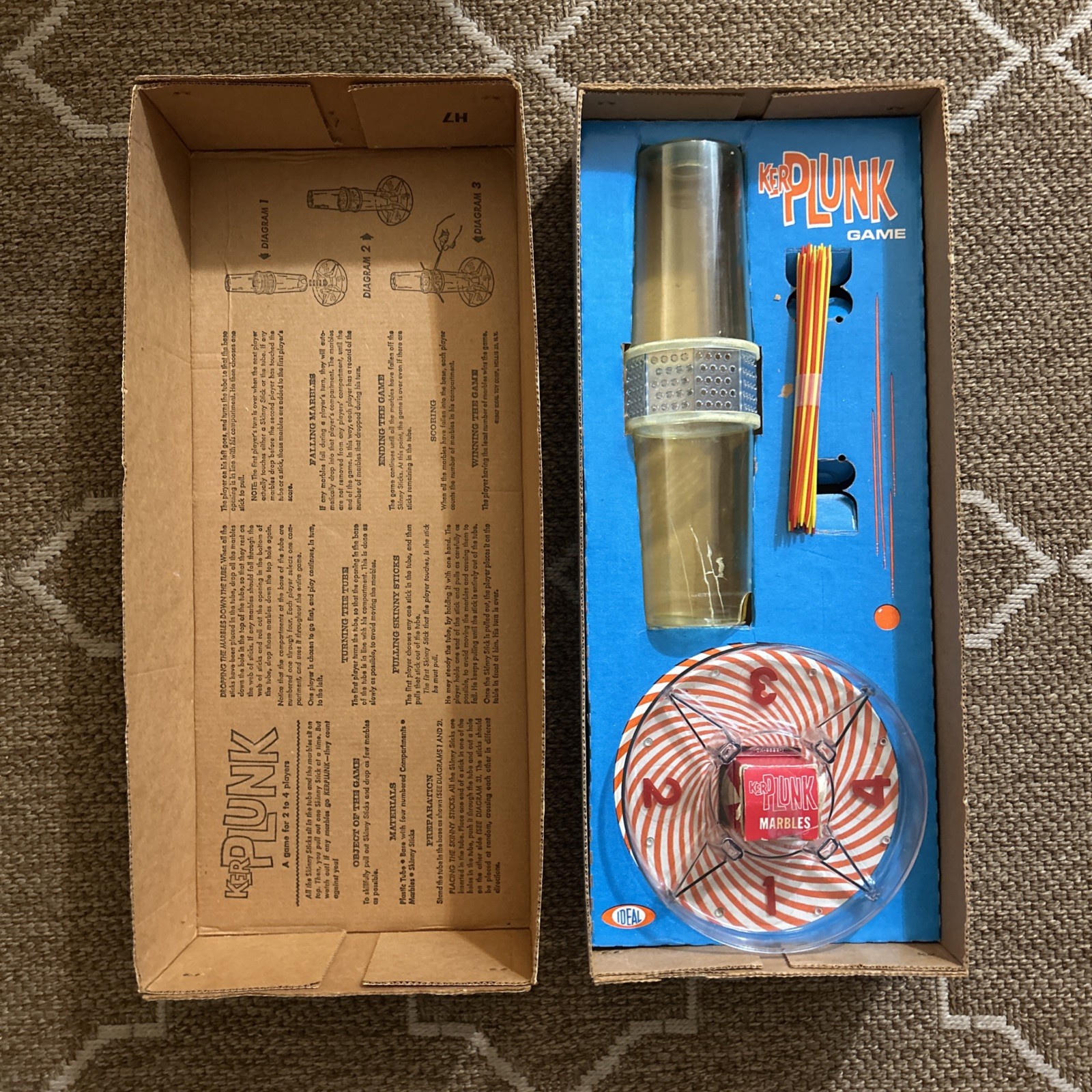 1967 Kerplunk By Ideal Original Box 26 Sticks 27 Marbles Small Crack On Tube!