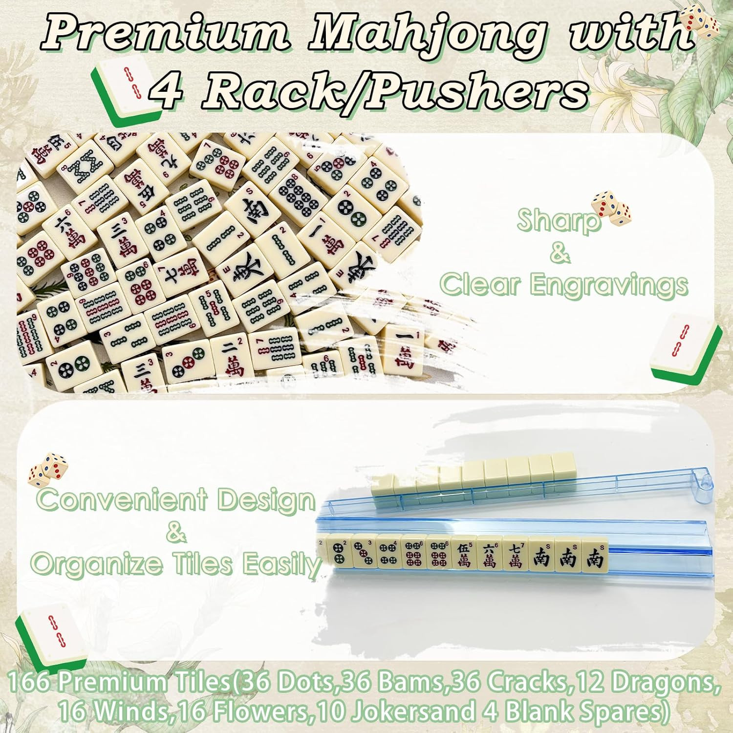 American Mahjong Tiles Set with Noise Reducing Mahjong Mat, 166 White Mahjong Ga