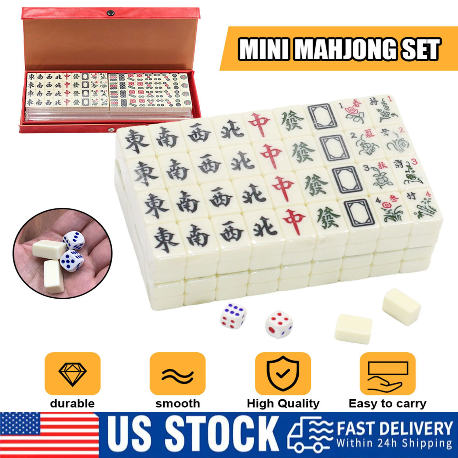 Portable Mini Mahjong Set, Indoor Entertainment Accessories with Carrying Case