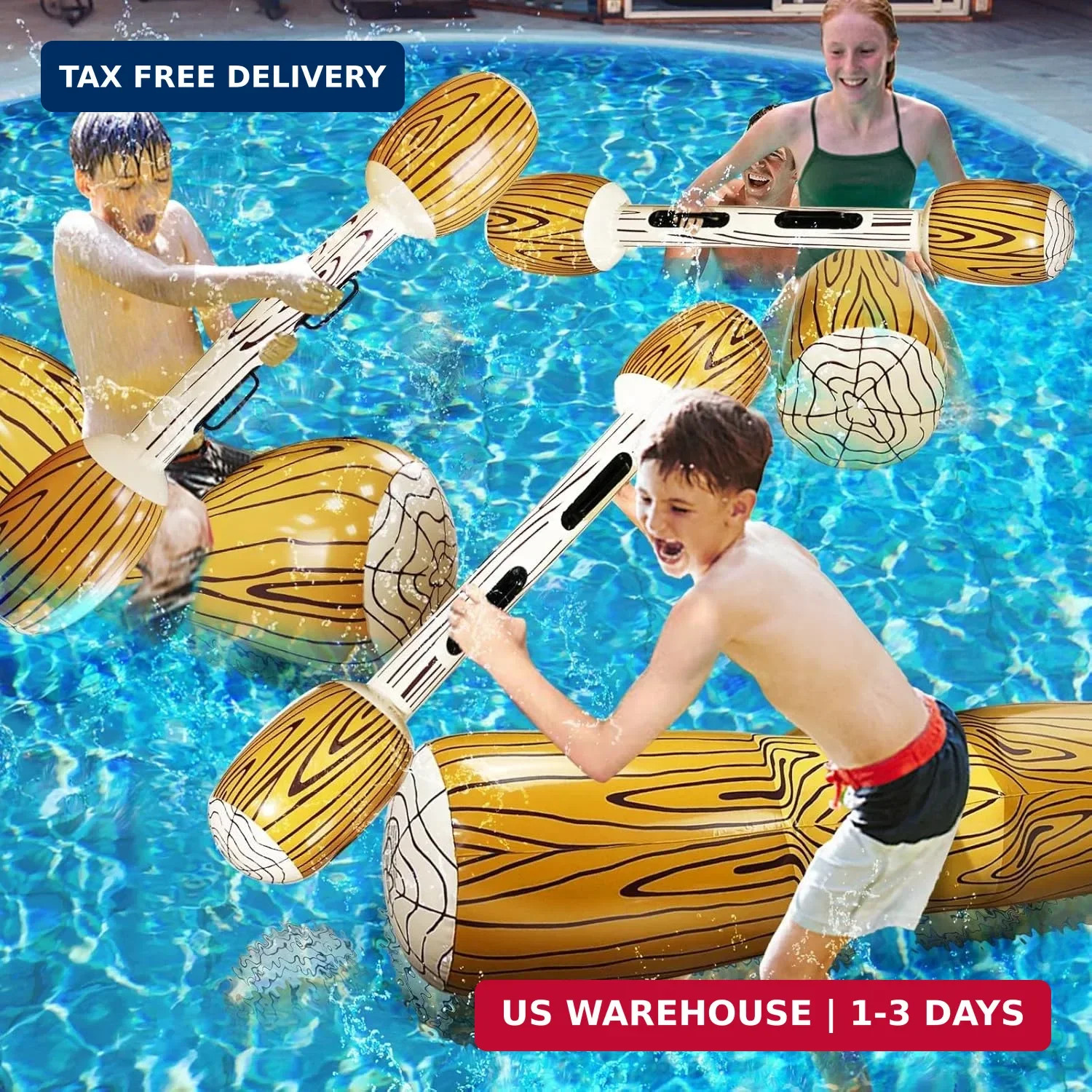 [Upgraded Log Rafts] 4 Pcs Jumbo Inflatable Battle Log Pool Game – 2 Players Inf