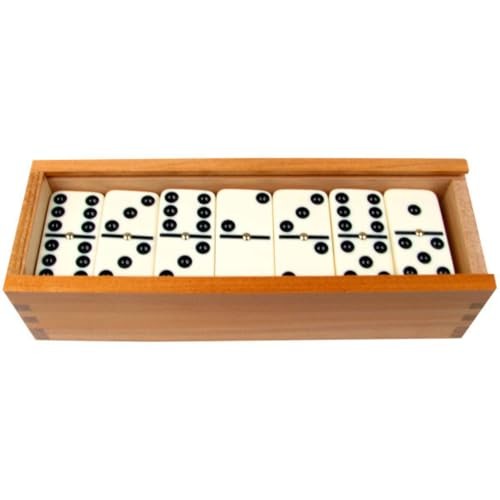 GENERIC PREMIUM SET OF 28 DOUBLE SIX DOMINOES WITH WOOD CASE, BROWN
