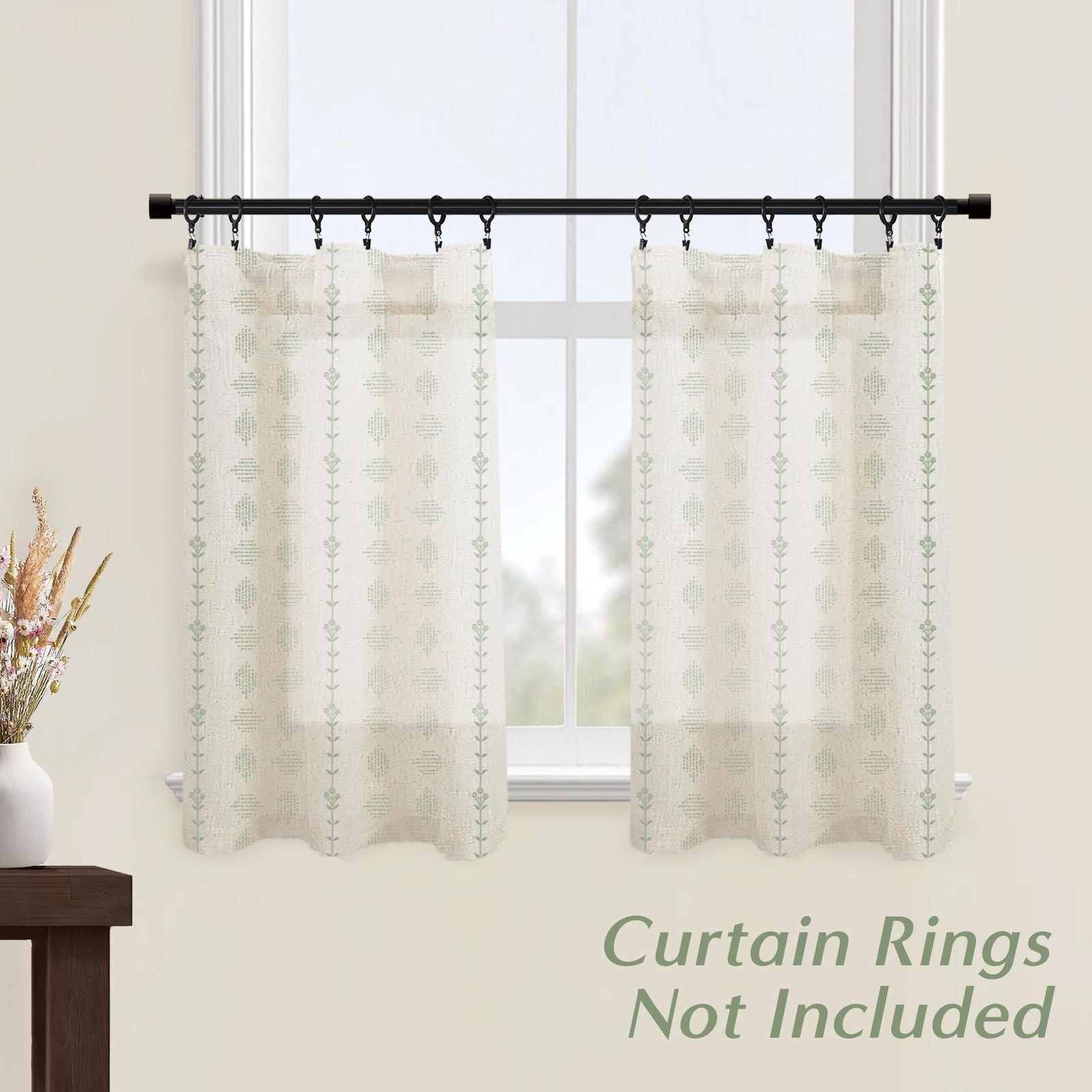 Lino Rosa Cabinet Curtains for Under 24″W x 30″L (Pack of 2), Light Green