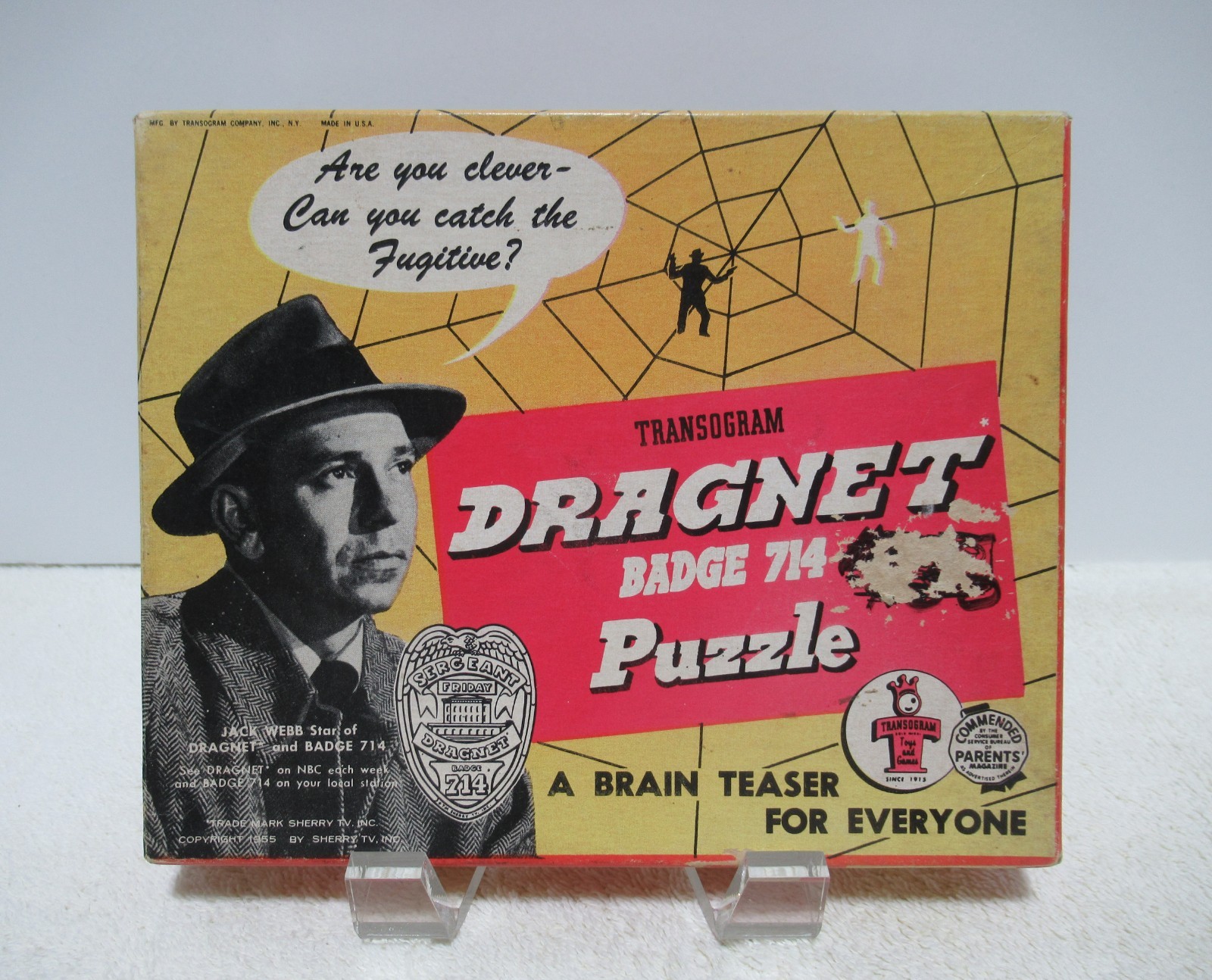 DRAGNET BADGE #714~BRAIN TEASER PUZZLE~VINTAGE 1955~TRANSOGRAM CO.
