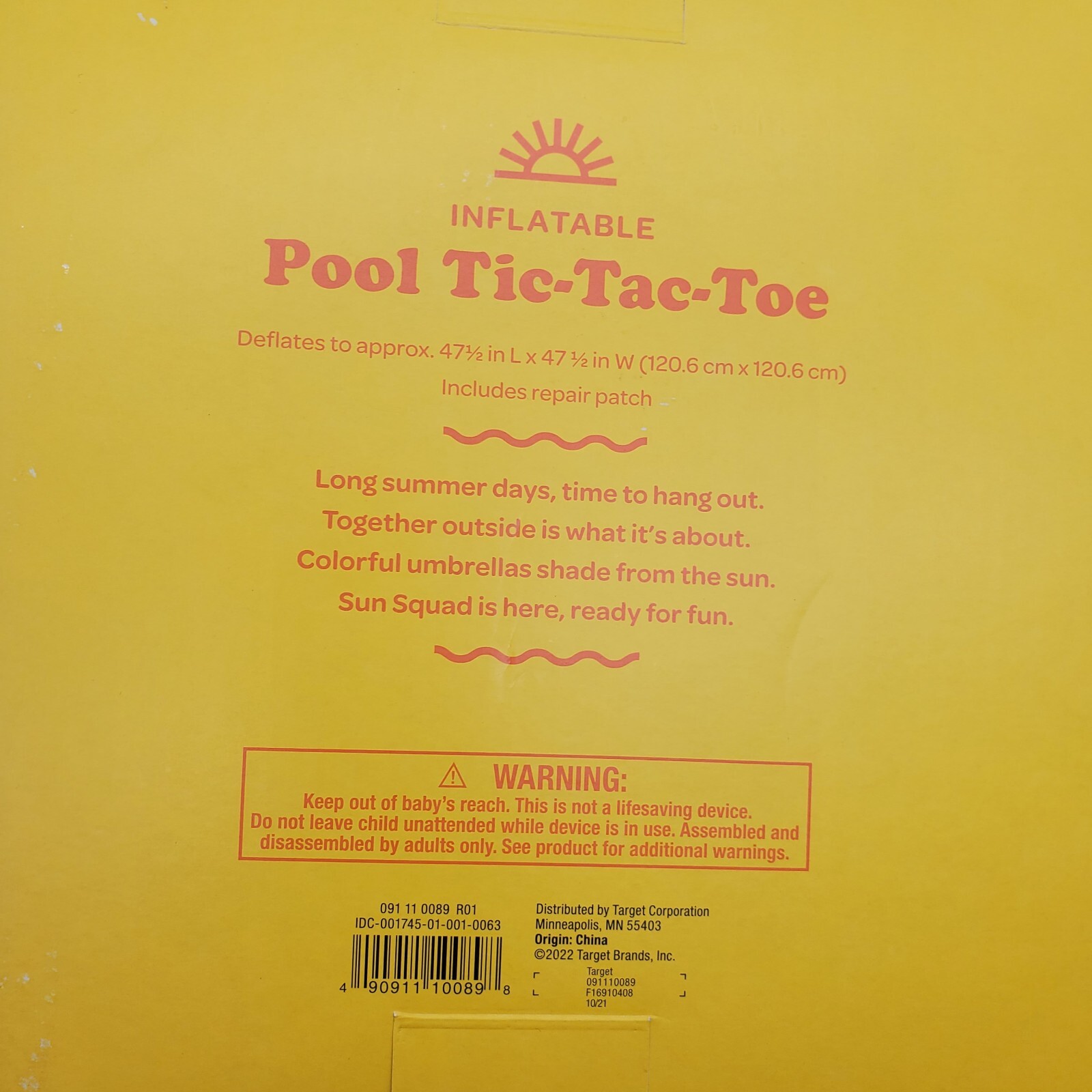 Sun Squad Inflatable Pool Game Tic Tac Toe 3 Foot 10 Inches NIB Beach Summer