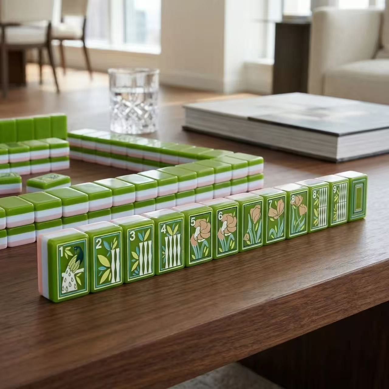 160 hand-painted oil painting style American mahjong tiles, 3 layers of acrylic.
