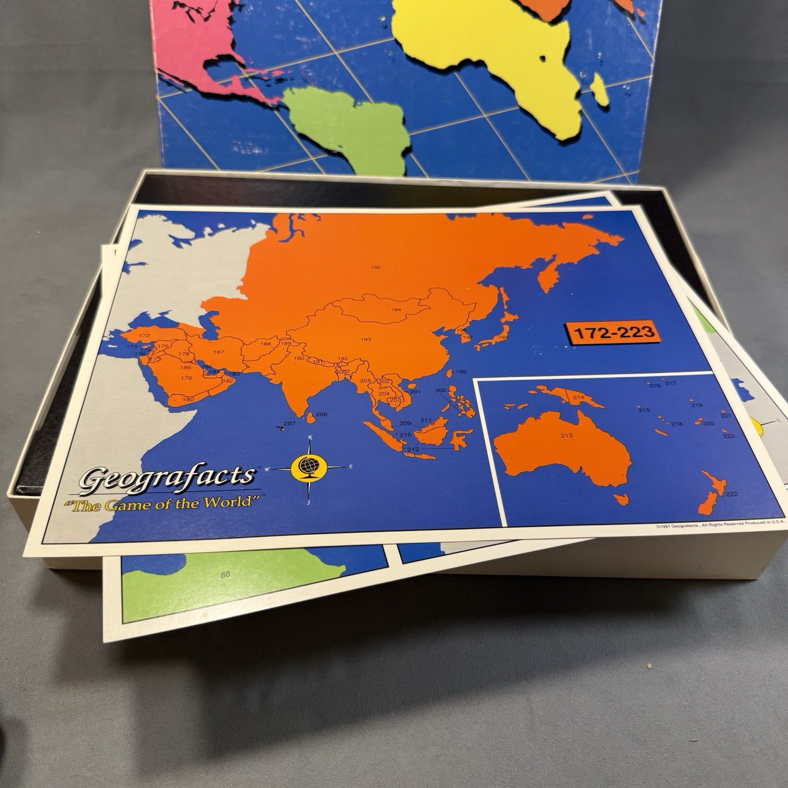 Rare 1991 Geografacts Board Game 100% COMPLETE Learning Educational New Open Box