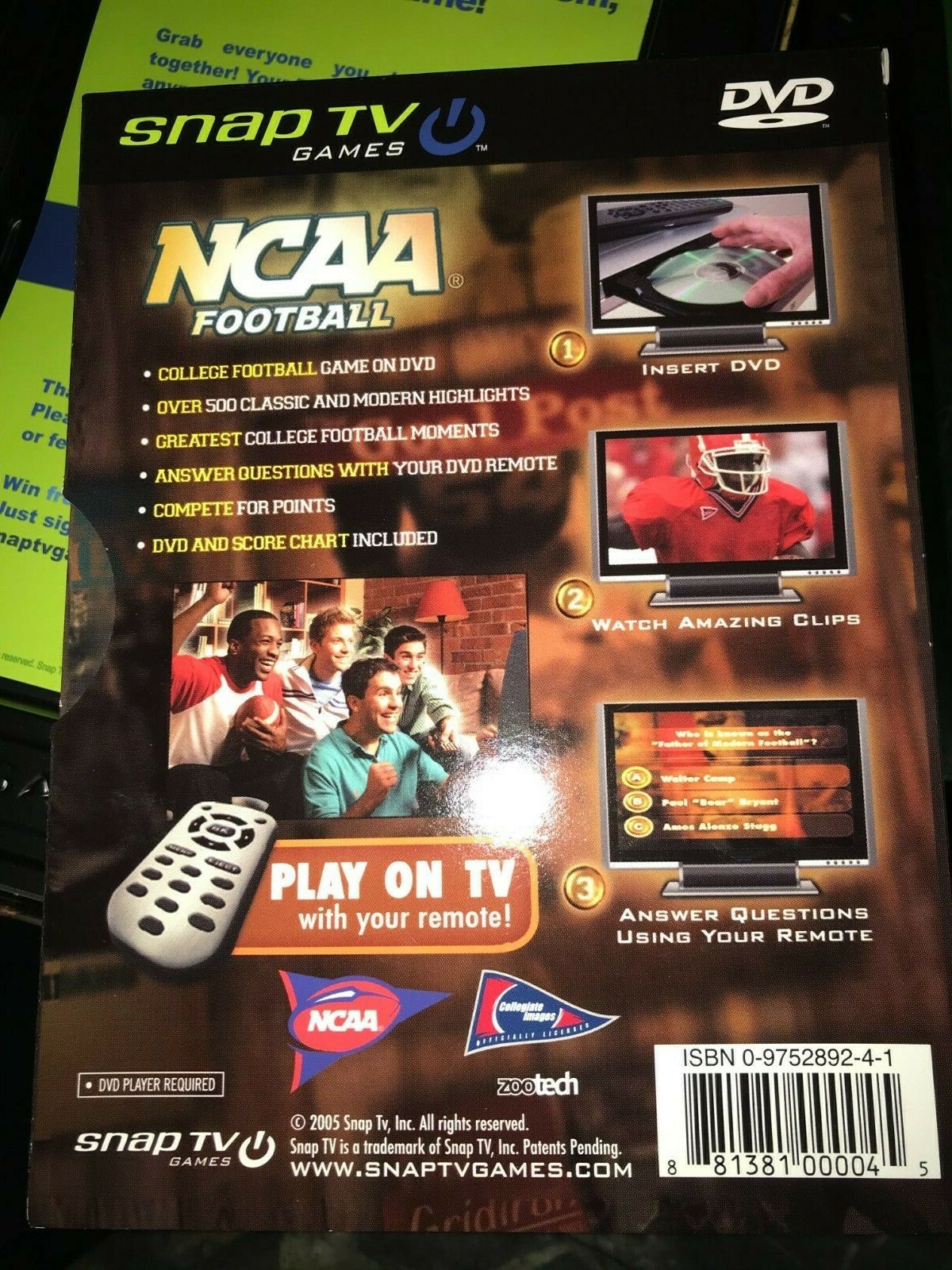 2006 NCAA Football Trivia Game Snap TV DVD Using Your Remote GREATEST HIGHLIGHTS