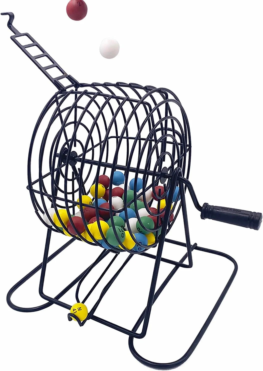 JUNWRROW Deluxe Bingo Game Set-6 Inch Metal Cage, Master Board,75 Colored Balls,