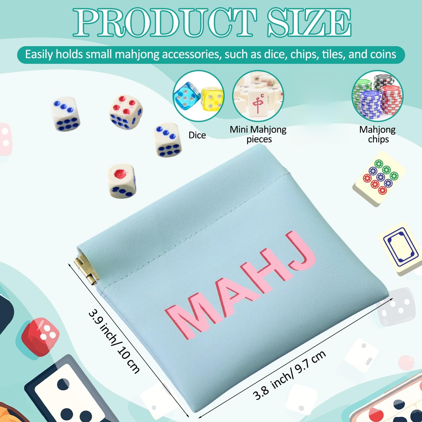 Mahjong Dice Bags 3.8 x 3.9 in PU Squeeze Mahjong Pouch Mini Dice Coin Tiles …