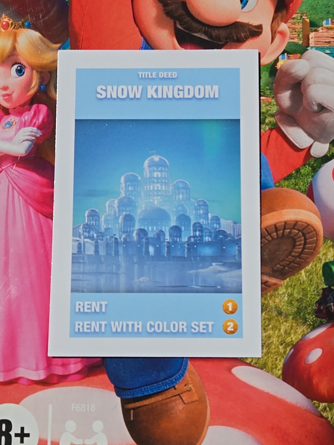 2022 Monopoly Super Mario Light Blue Snow Kingdom Title Deed Card Game Piece