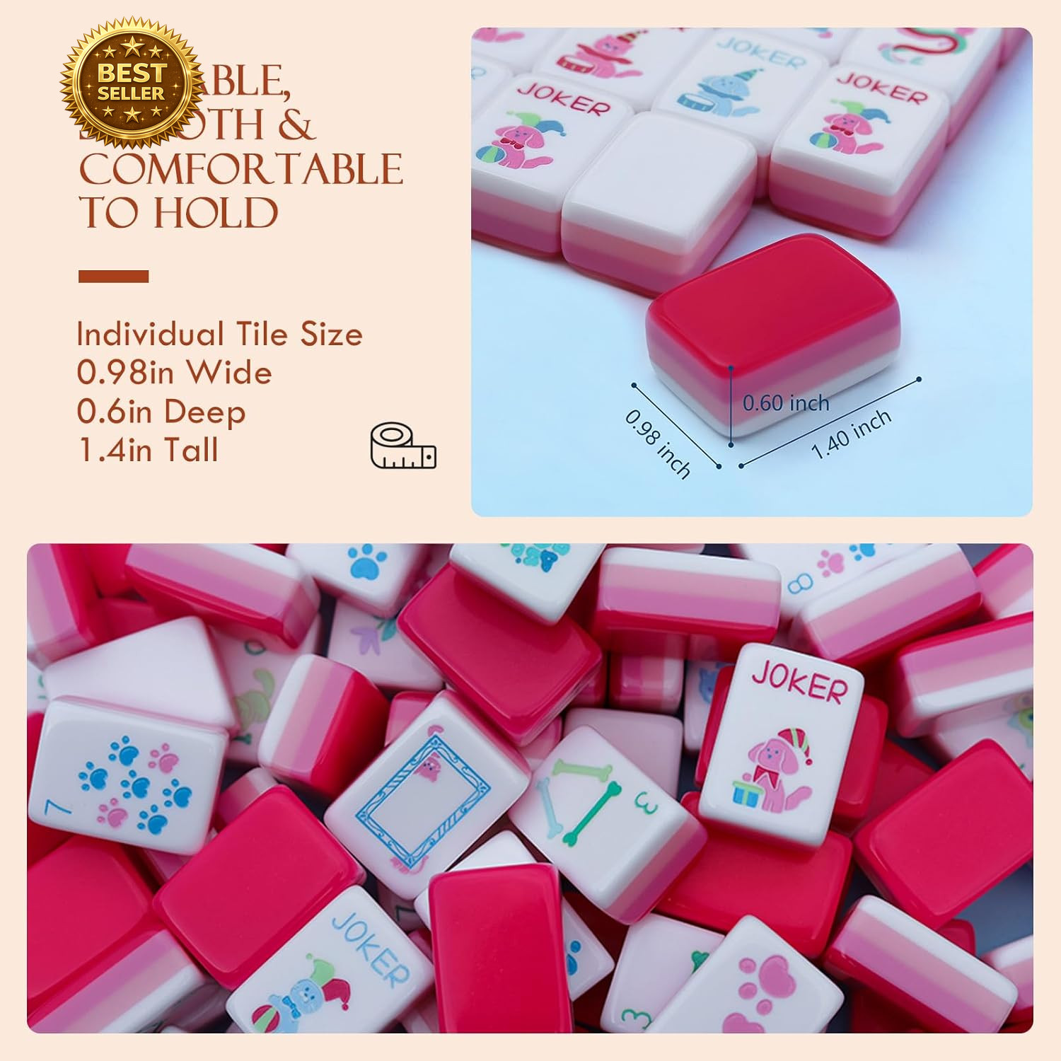 Dogs and Cats Themed Mahjong Tile Set – 160 Acrylic Engraved Tiles & American Ma