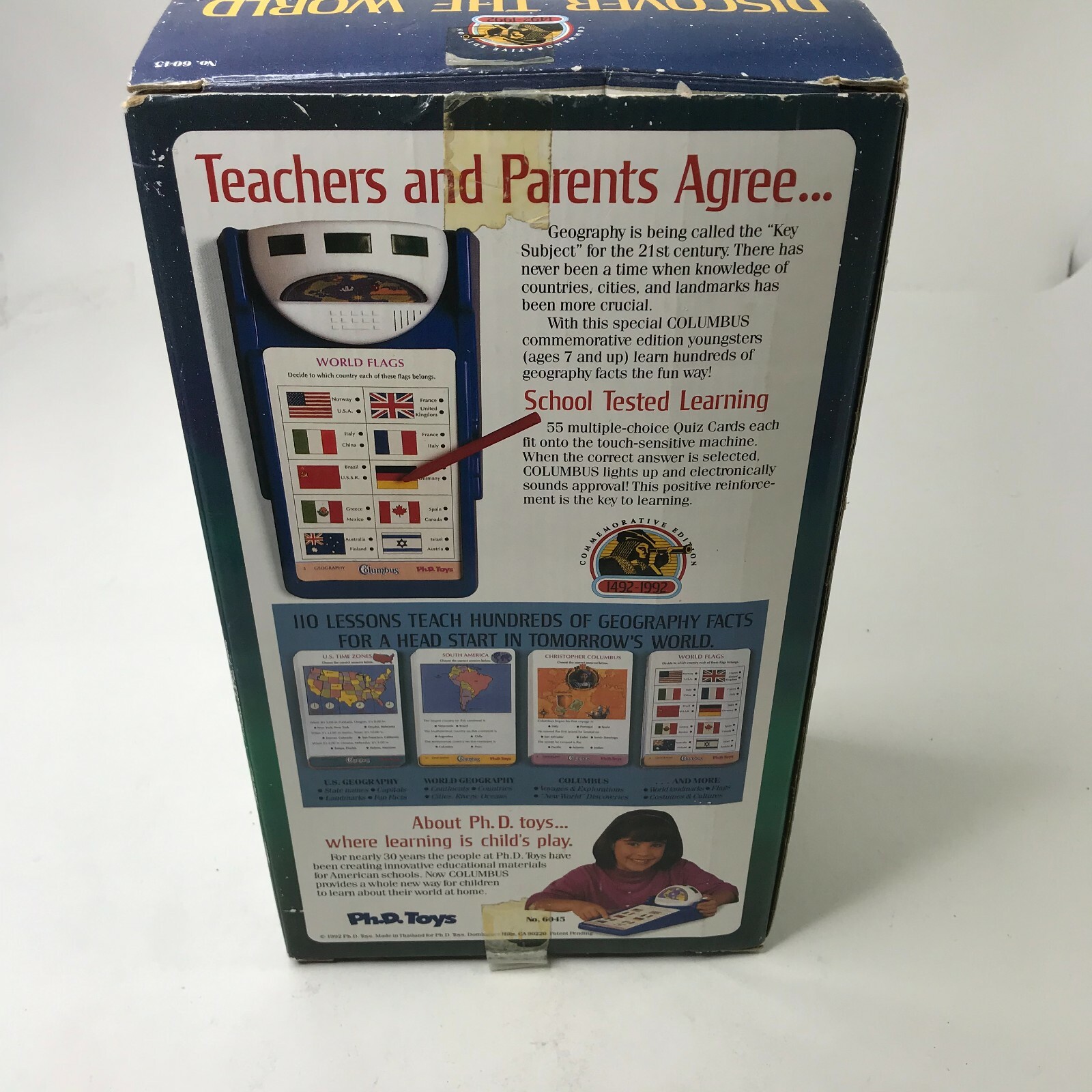 Vintage 1992 Discover the World w/ Columbus Geography Trivia Game Ph.D Toys 6045