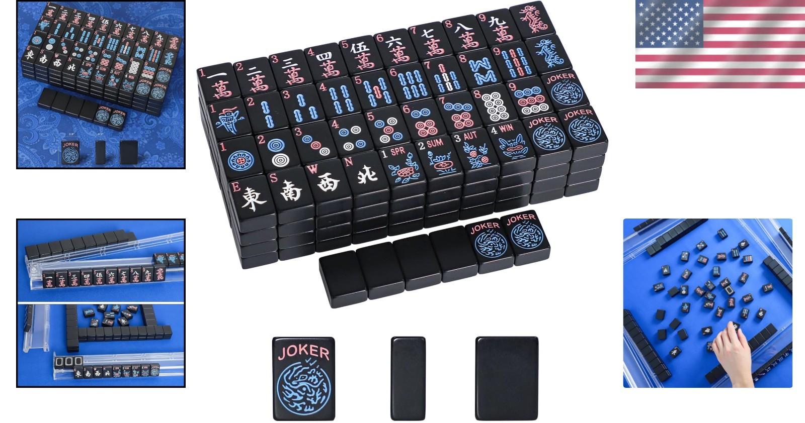 Black Mahjong Tiles Set 1.2 Inch, 166 Pieces, Classic, Portable for Adults