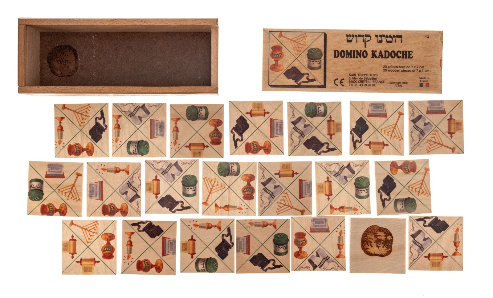 Domino Kadoche 20 Wood Pieces 7x7cm 1990 Attal Sarl Tsippie Toys Made in France