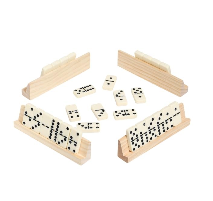 Double 6 Dominoes Set for Adults – 28 Durable Tiles with 4 Tile-Holding Racks…