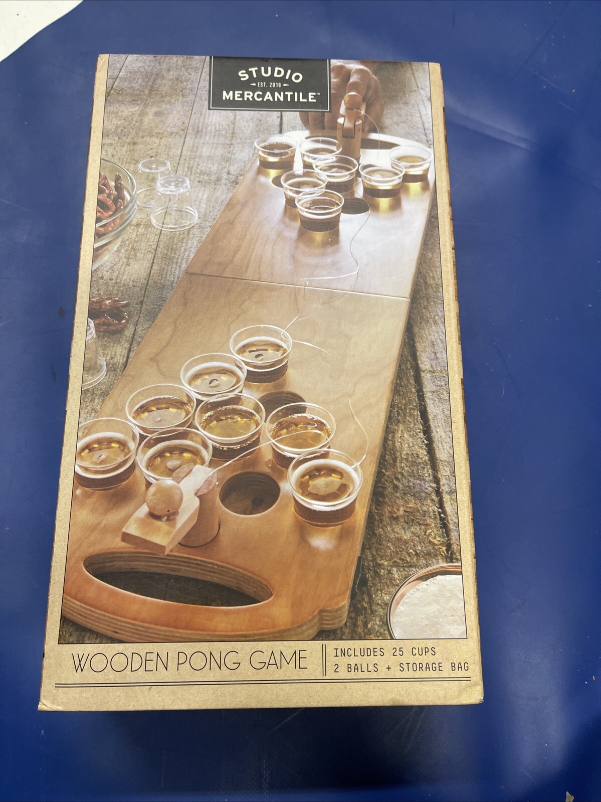 Studio Mercantile Wooden Pong Game Mini Beer Pong Party Set Adult Drinking Game