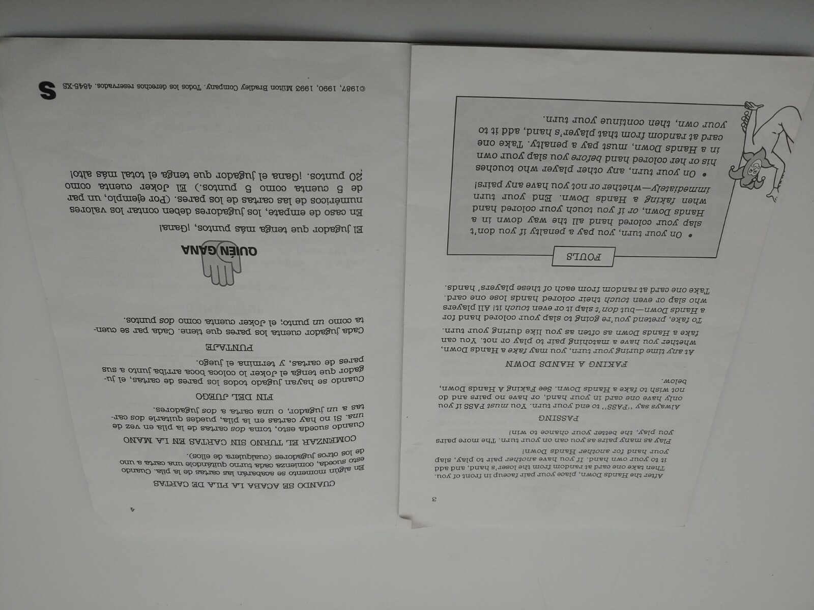 1990 Hands Down Board Game Replacement Instruction Manual Rules Only