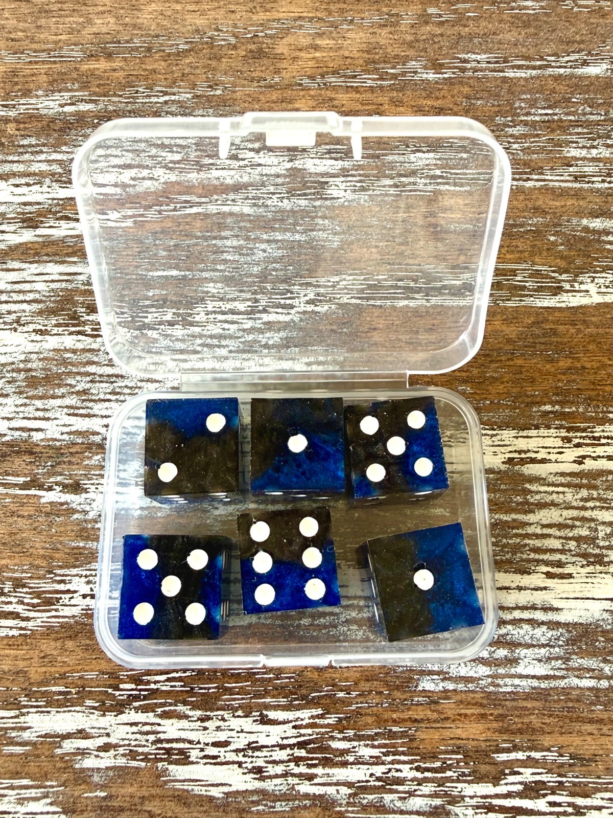 Resin Dice Set 6pcs – Royal Midnight Swirl – Handmade Replacement Dice Games