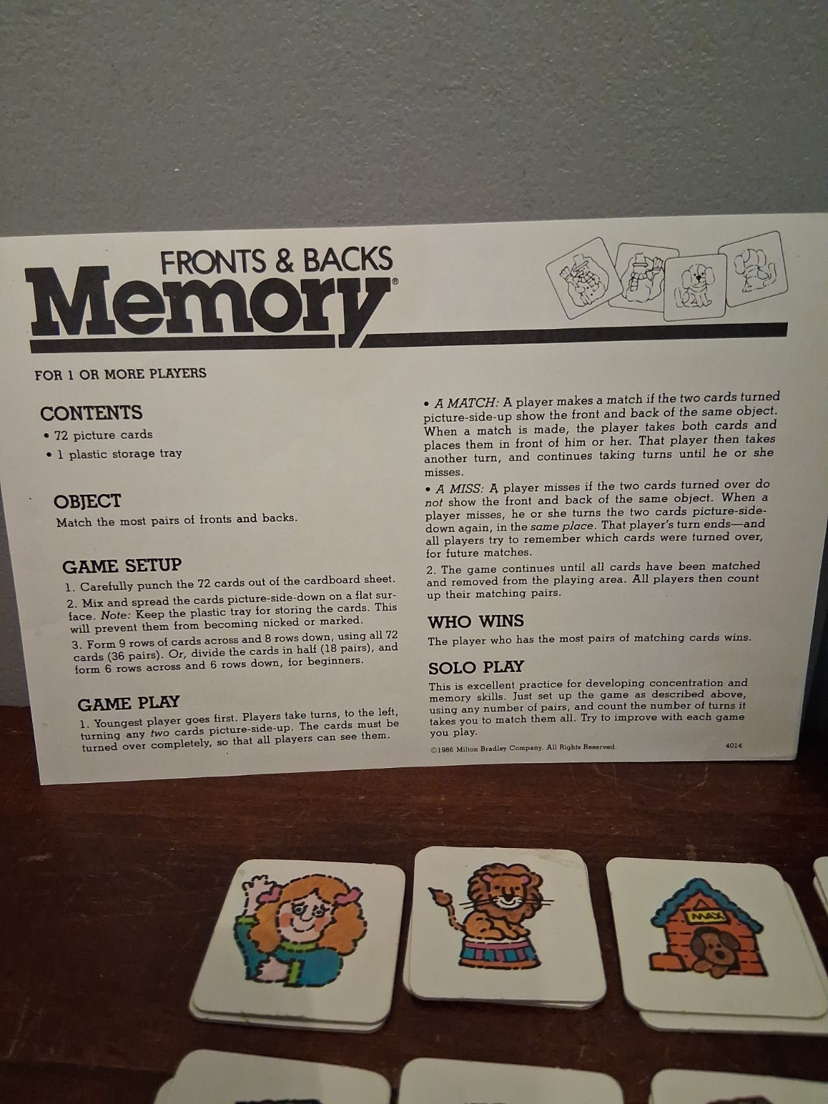 Lot of 2 Vtg 1980’s Milton Bradley THE ORIGINAL MEMORY Game & FRONTS AND BACKS