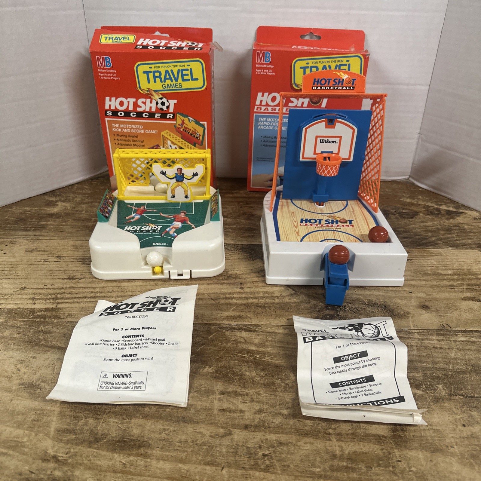 Hot Shot Basketball Travel Games 1992 Milton Bradley + 1996 Hot Shot Soccer