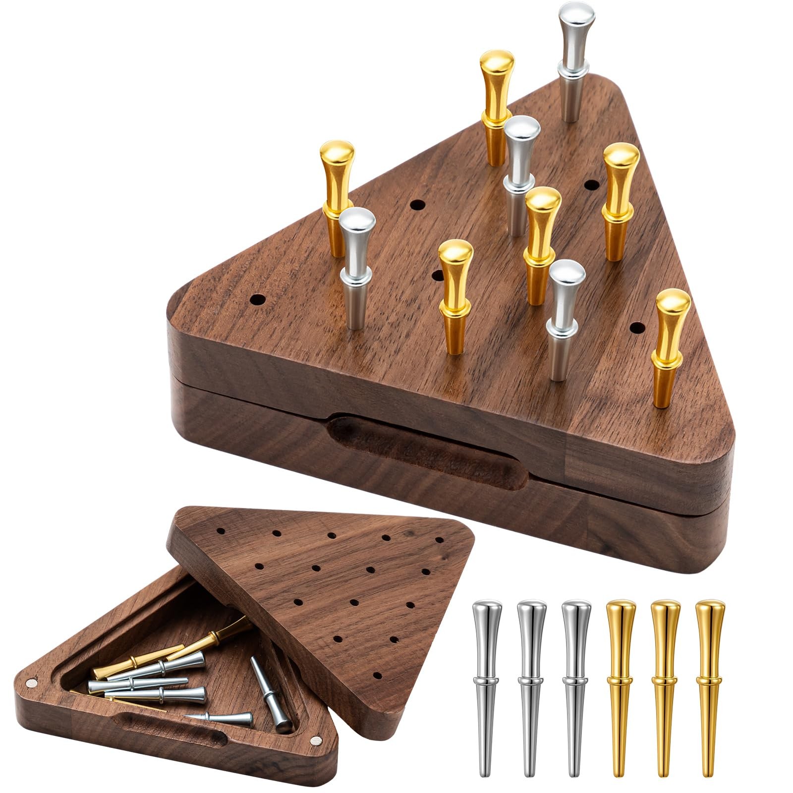 1 Set 4.3 Inch Walnut Wooden Tricky Triangle Peg Game Portable Board Triangul…