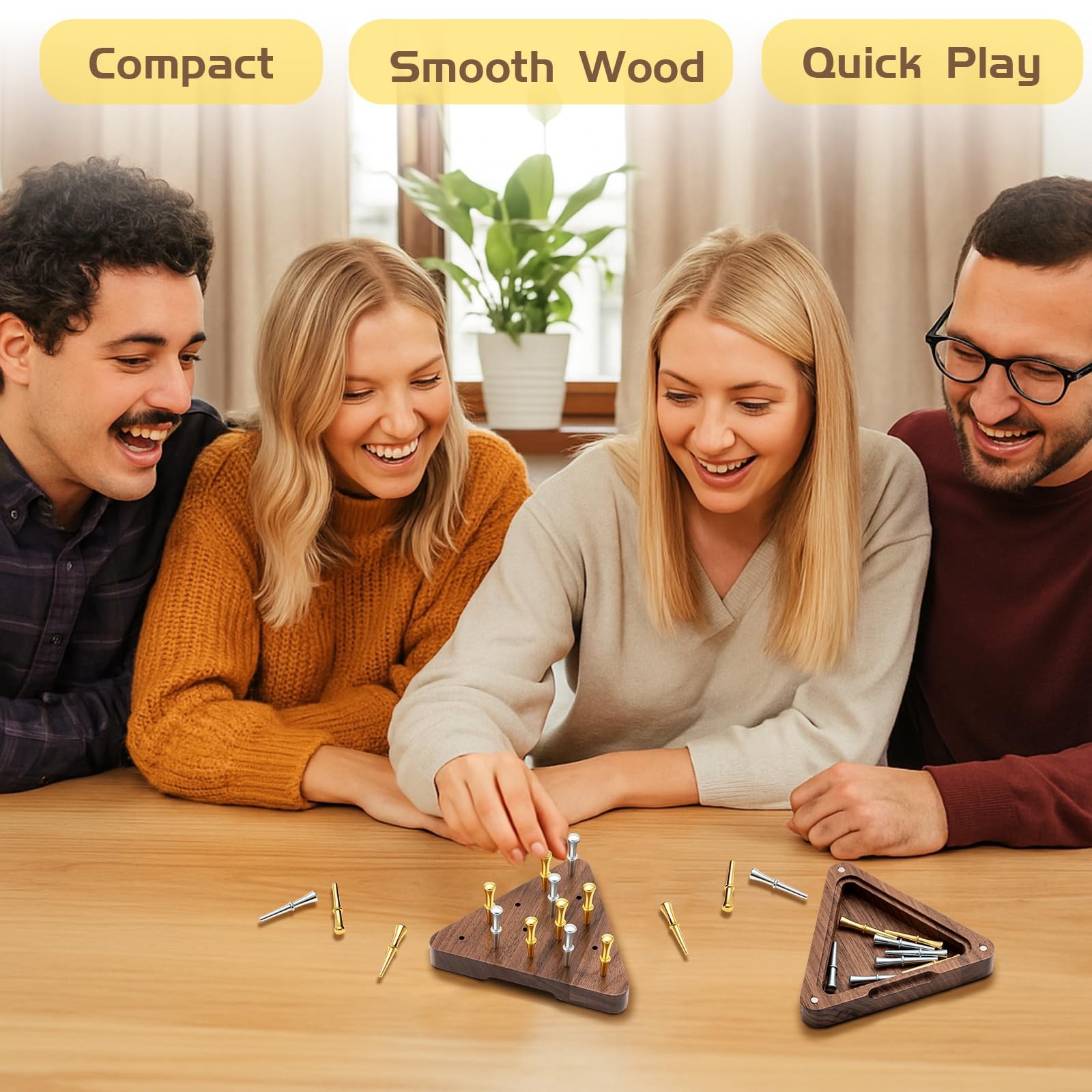 1 Set 4.3 Inch Walnut Wooden Tricky Triangle Peg Game Portable Board Triangul…