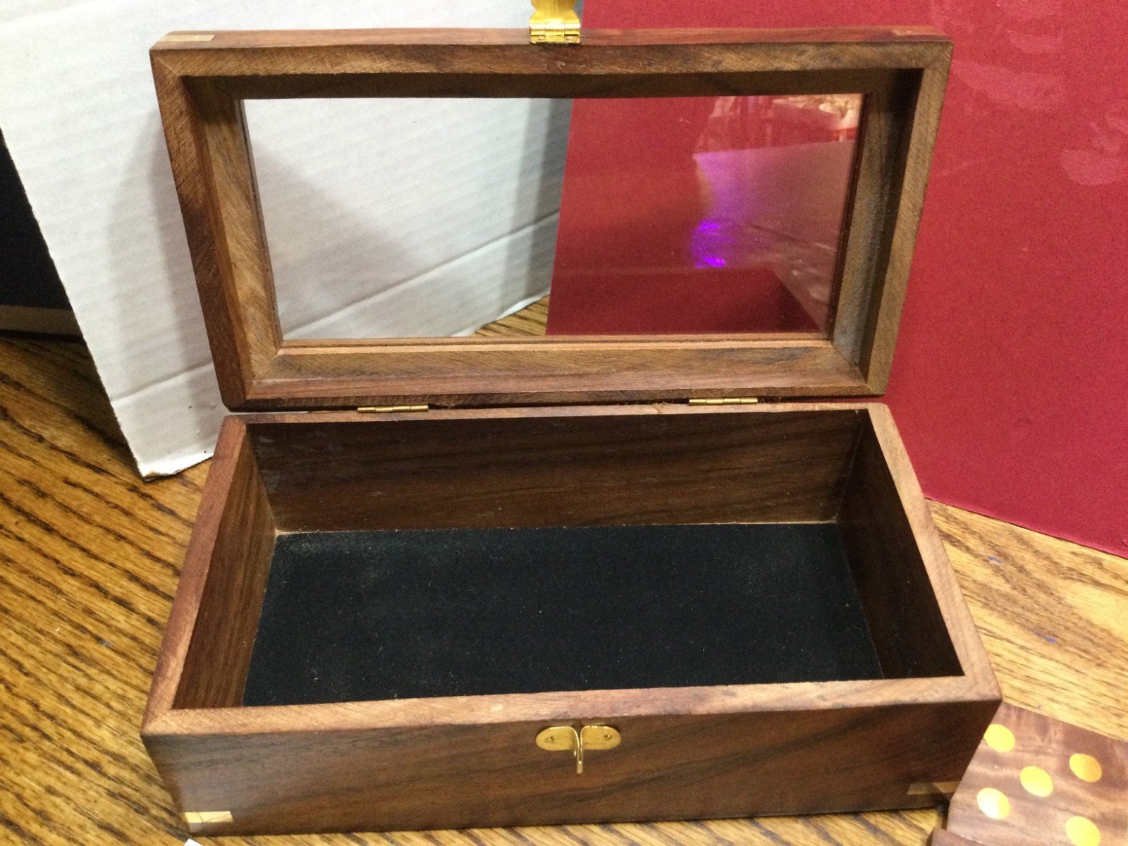 Wooden Domino Set with 28 Brass Inlay on 4″ x 1 7/8″ Tiles & Storage Box