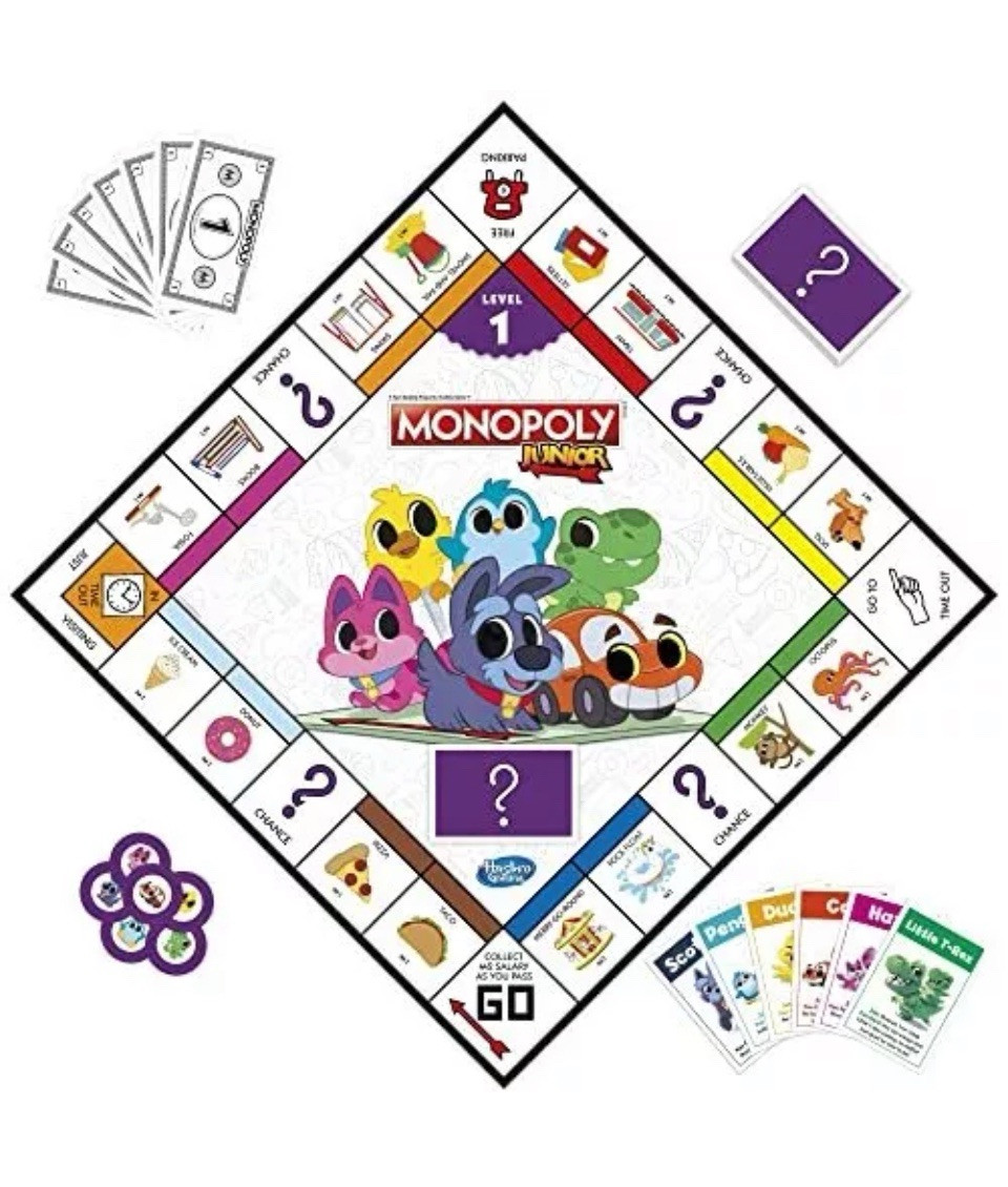 Hasbro Gaming Monopoly Junior Board Game 2-Sided Gameboard 2 Games in 1 Monopoly