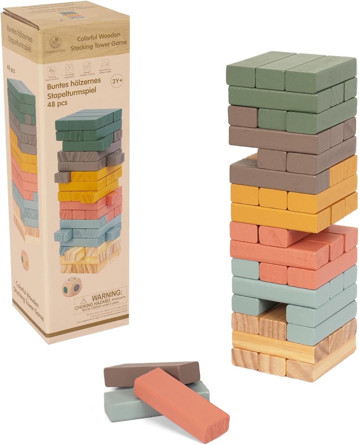 Wooden Stacking Blocks Game 48PCS Tumbling Balancing Blocks