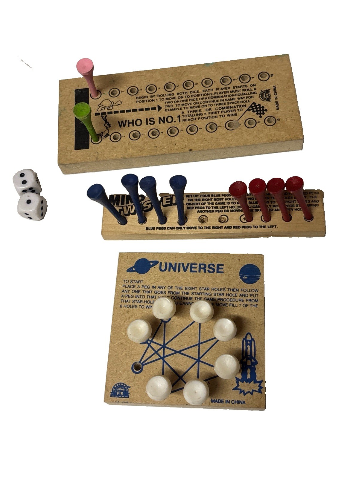 Brain Teaser IQ Tester Wood Peg Games Set Of 3
