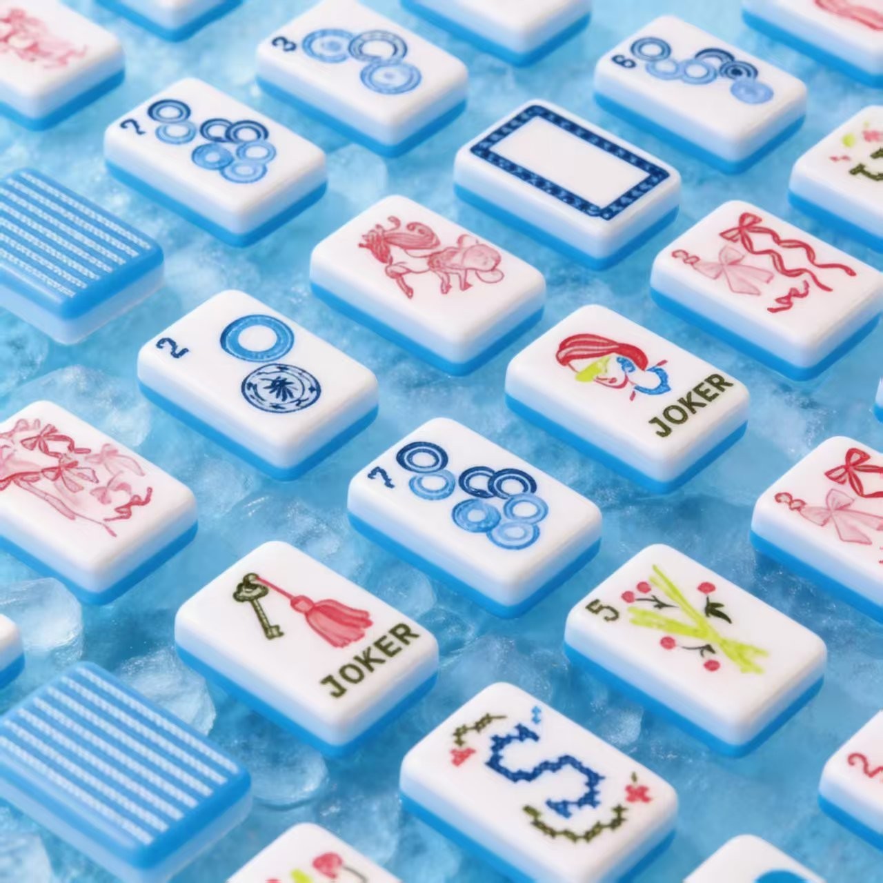 Blue Stripe 4-Layer Acrylic Mahjong Tiles American Set 160 Pcs – US Fast Ship!