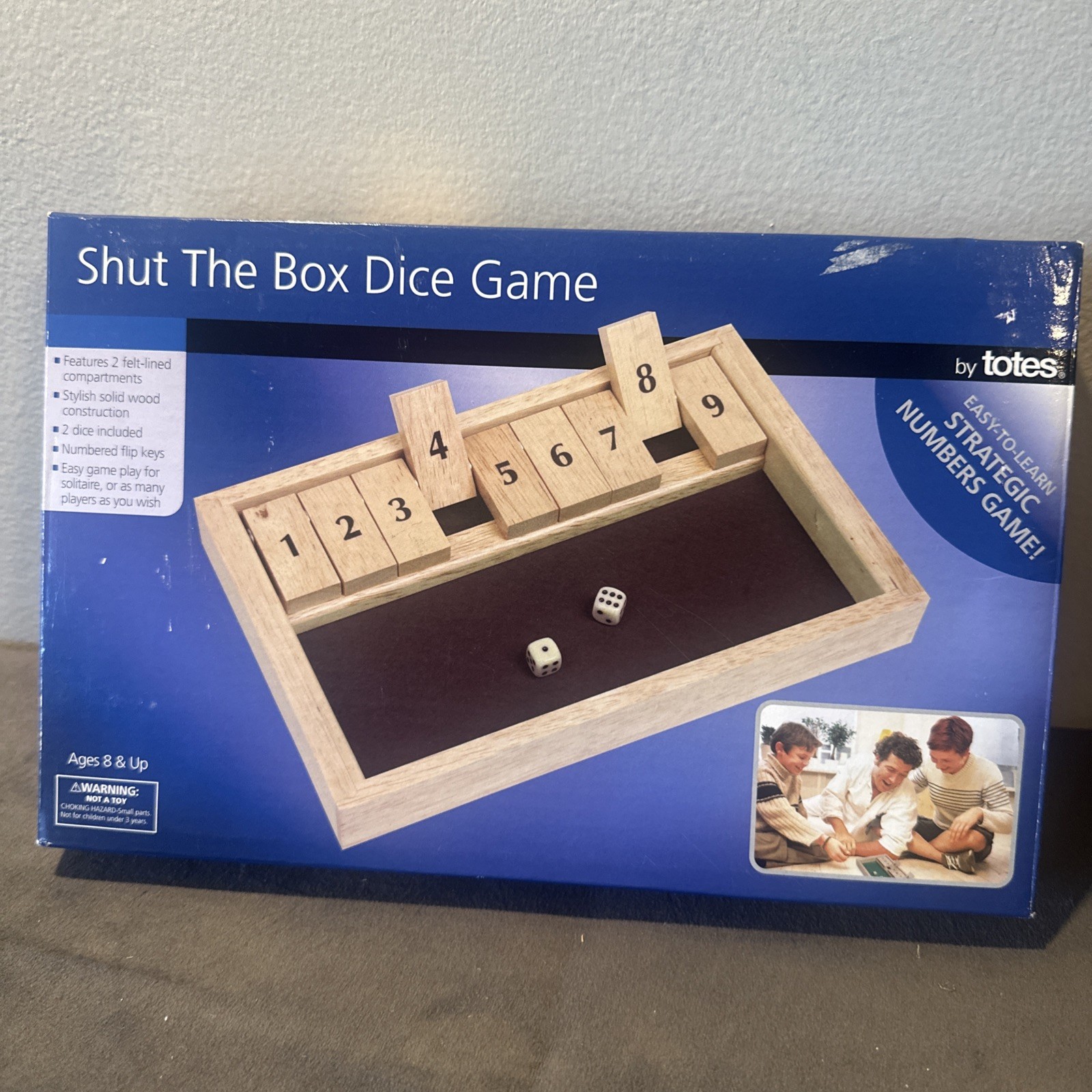 Shut-The-Box Wooden Board Game with Dice By Totes, 1 To Multi-Player Game.