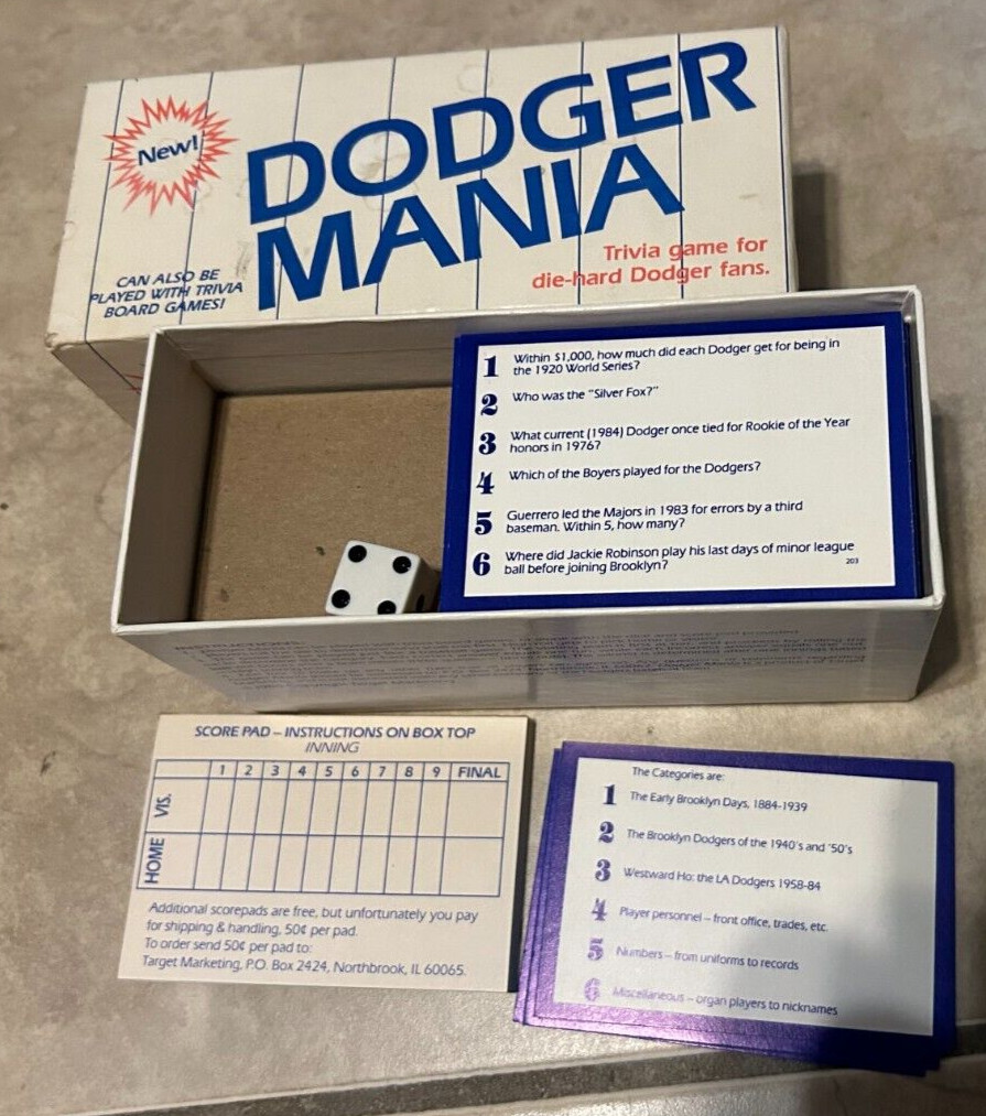 1985 Los Angeles Dodger Mania Trivia Game Die-Hard Fan Edition Trivial Pursuit