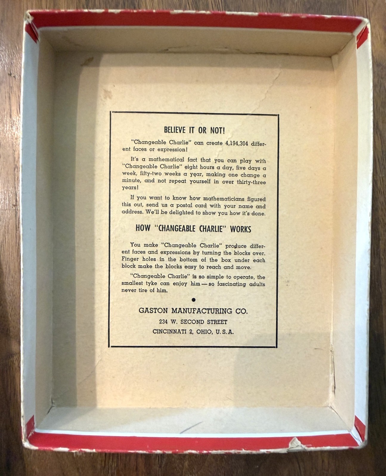 Changeable Charlie, 11 Blocks Puzzle Game, Gaston, Cincinnati, 1948