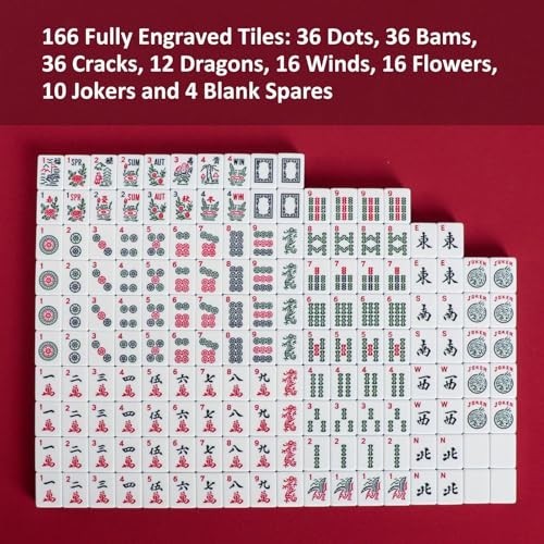 Mahjong Set with Blue Carrying Bag, 166 White Tiles, 4 Racks & Pushers, Game Set