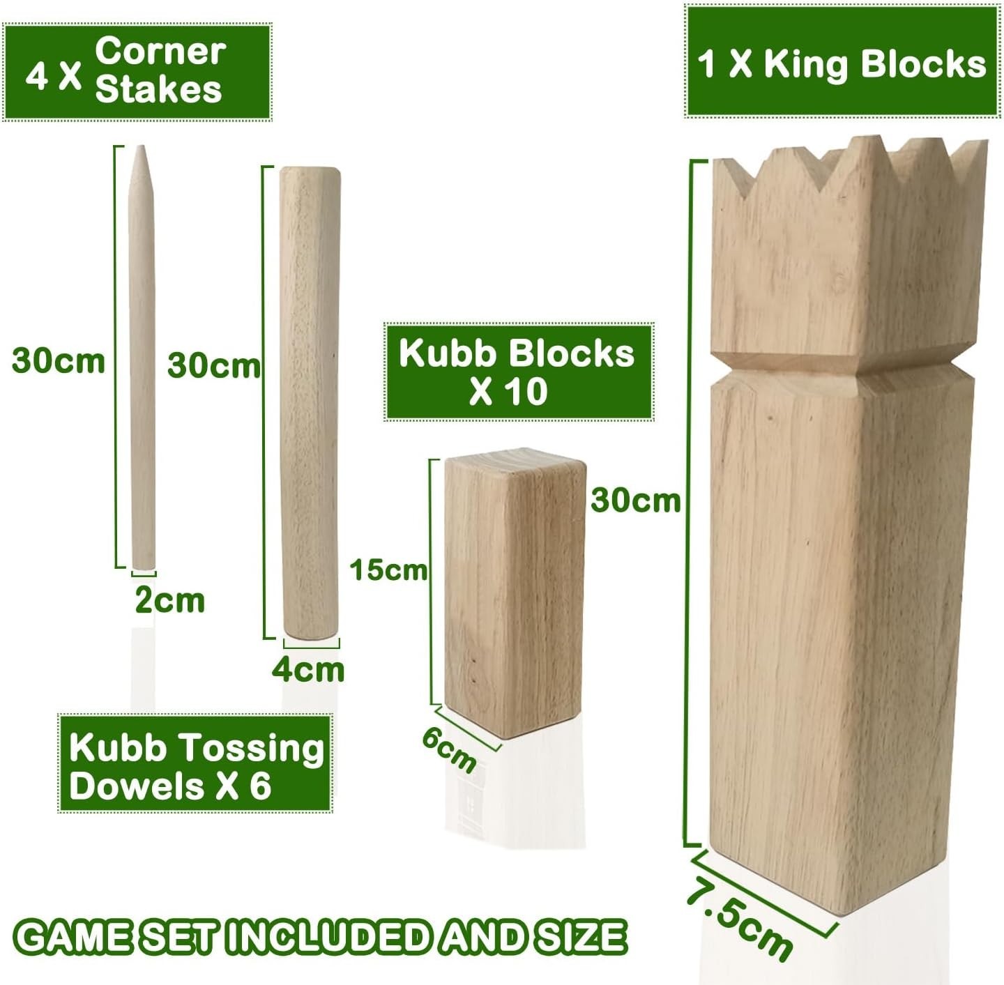 Kubb Game Set Rubberwood Viking Toss with Bag Outdoor Family Fun