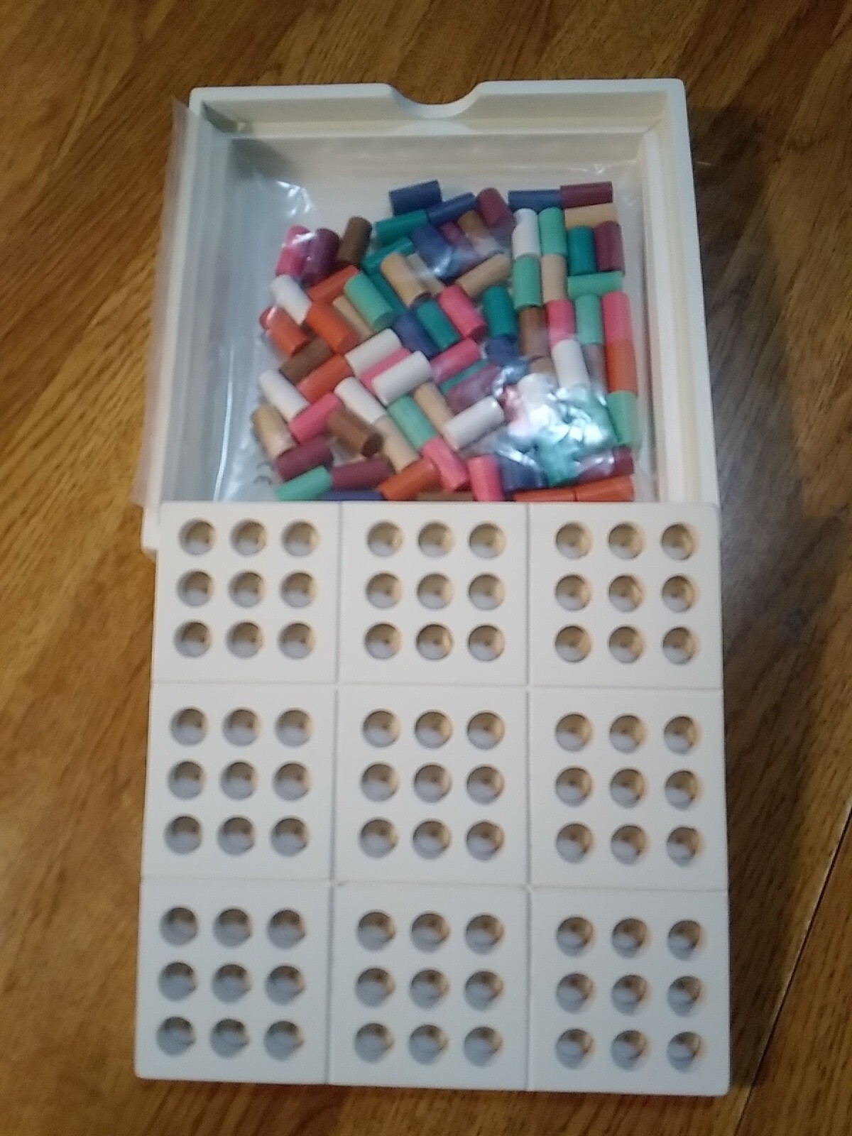 Wood Sudoku Board Table Game-Colorful Wooden Pegs-Self Storage Box-Check Pics