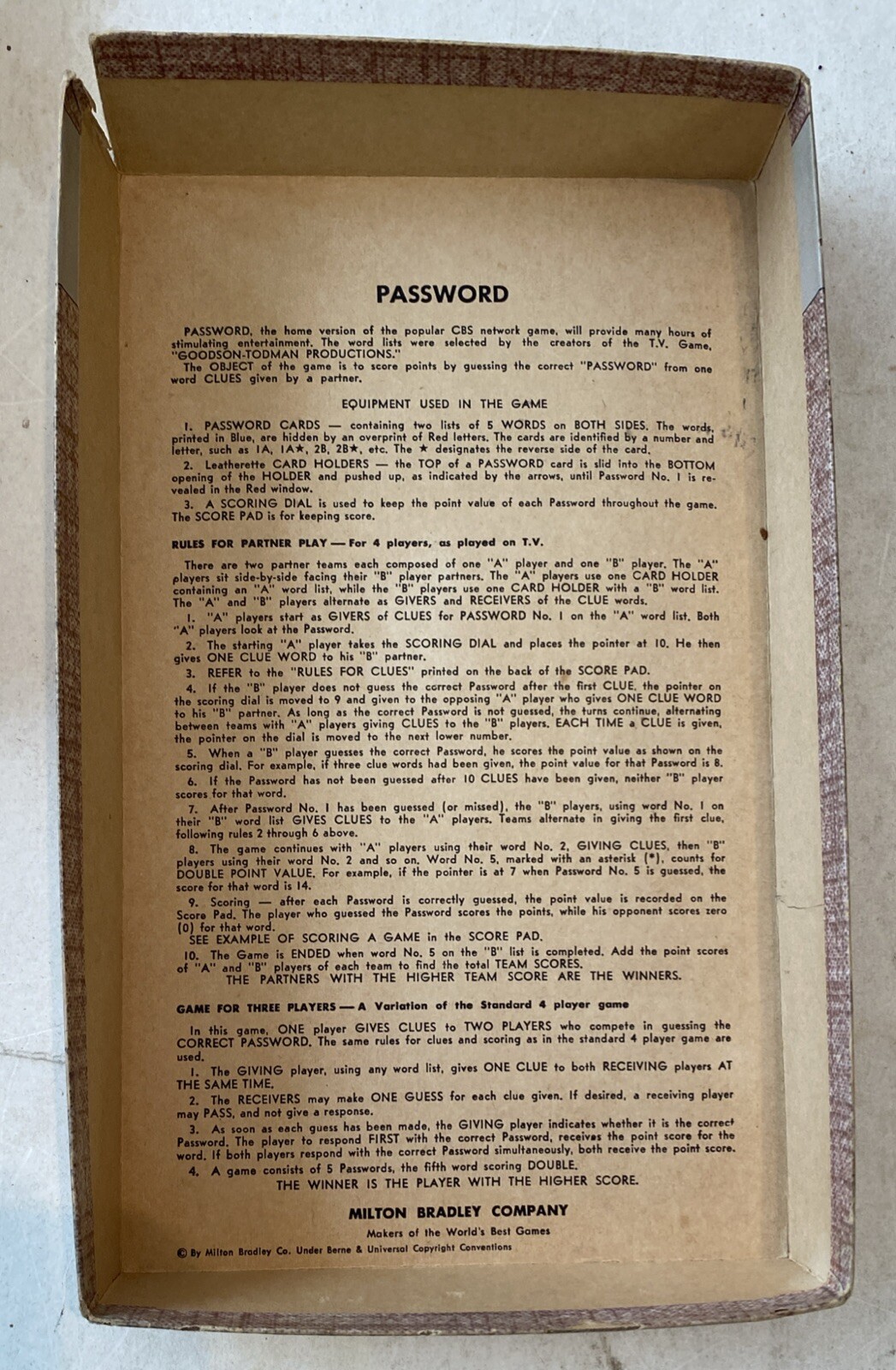 Vintage 1962 PASSWORD Game Milton Bradley #4260 Complete Peak Production