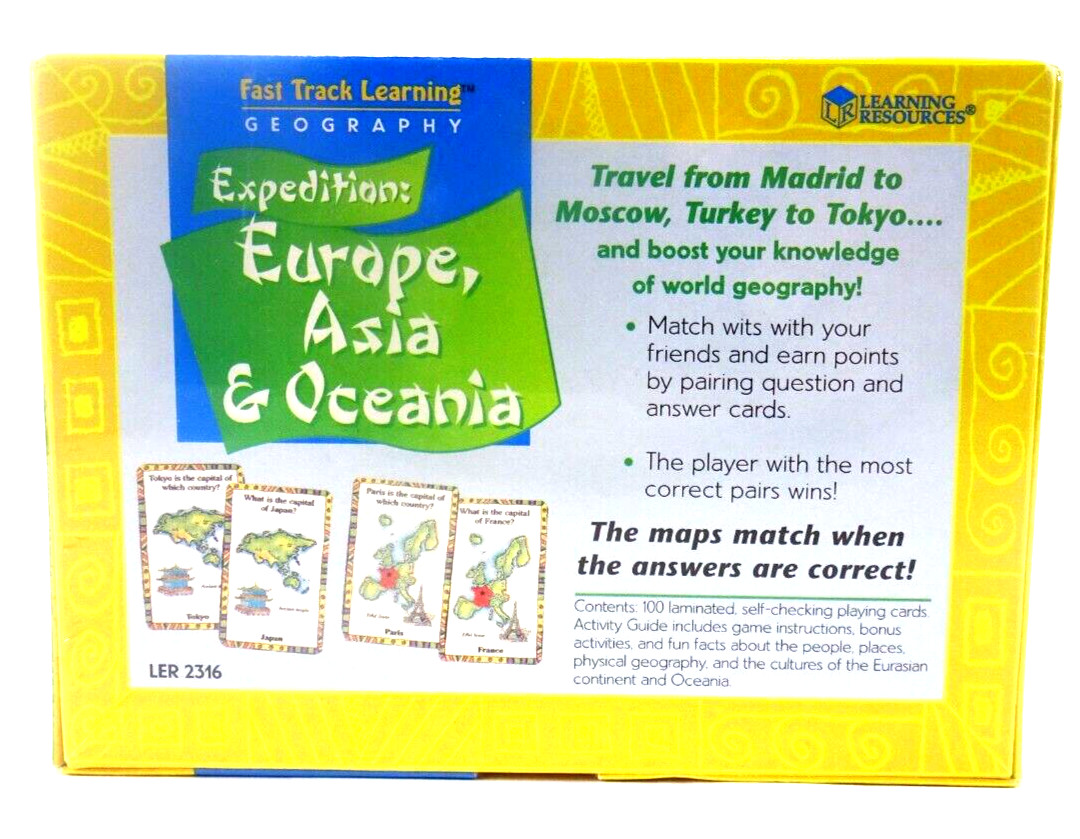 Fast Track Learning Geography Expedition: Europe, Asia & Oceania Card Game NEW