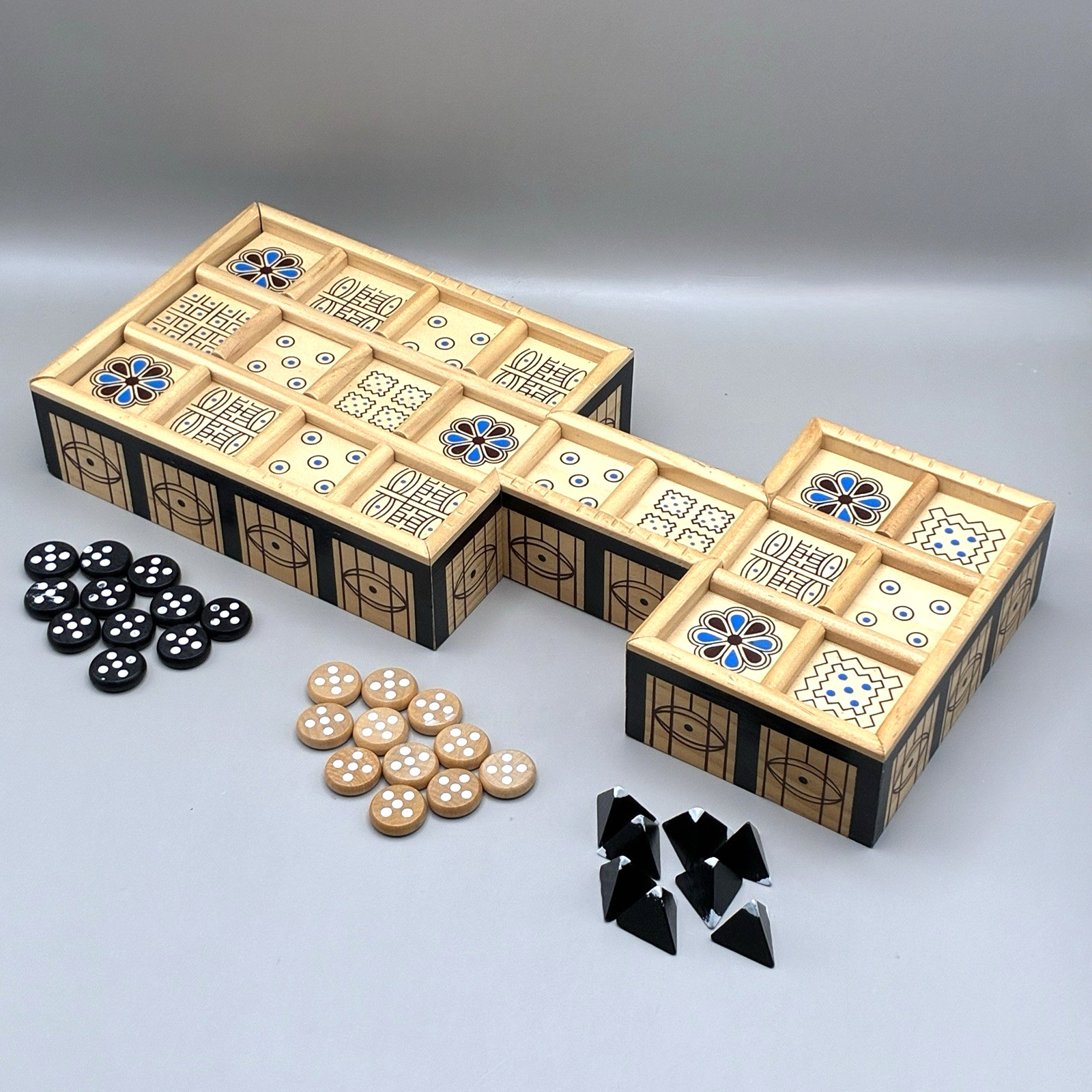 The Royal Game of UR Board Game Ancient Strategy Wood Board w/ Storage Drawer