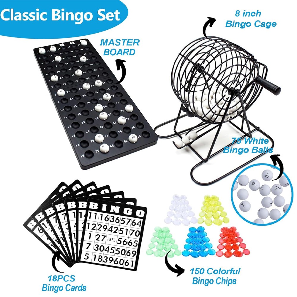 Deluxe Bingo Game Set w/Metal Bingo Cage Perfect for the Whole Family FriendsANY