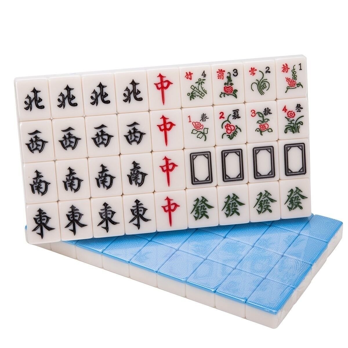 Traditional Chinese Mahjong Game Set 144 + 2 Spares Blue Color Tiles