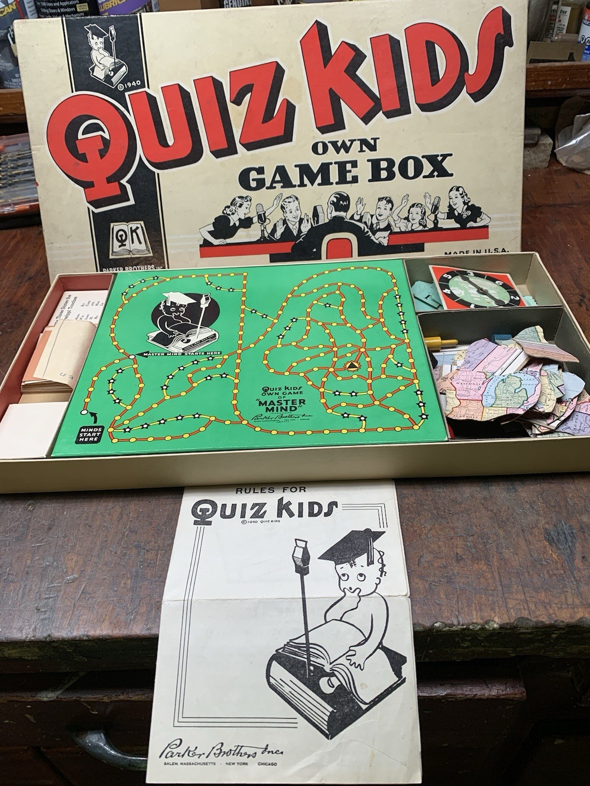 Vintage Quiz Kids Own Game Box Parker Brothers Inc. 1940
