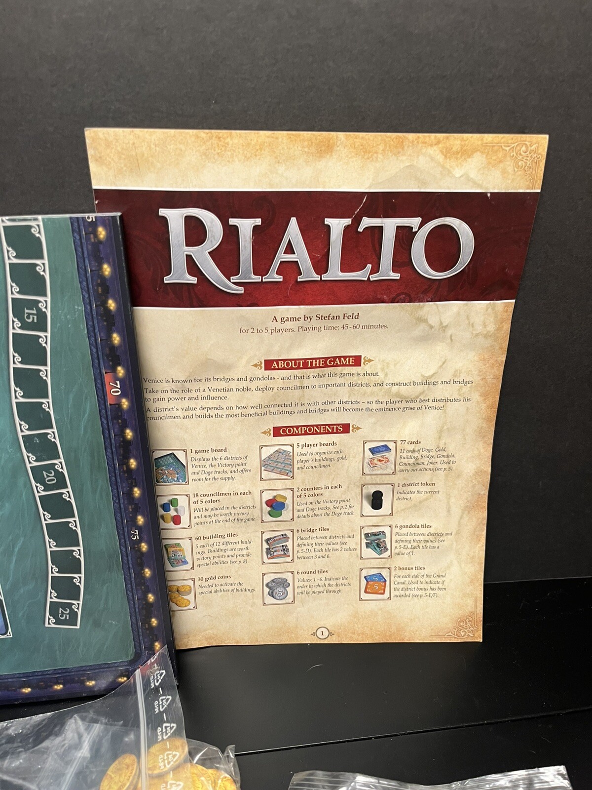 Rialto Stefan Feld Board Game 2013 100% Complete Venice Tactical City TMG